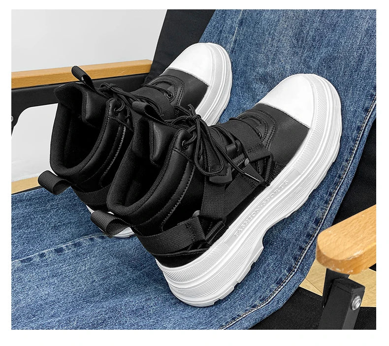 Men's High-Top Platform Sneakers - Casual Ankle Boots