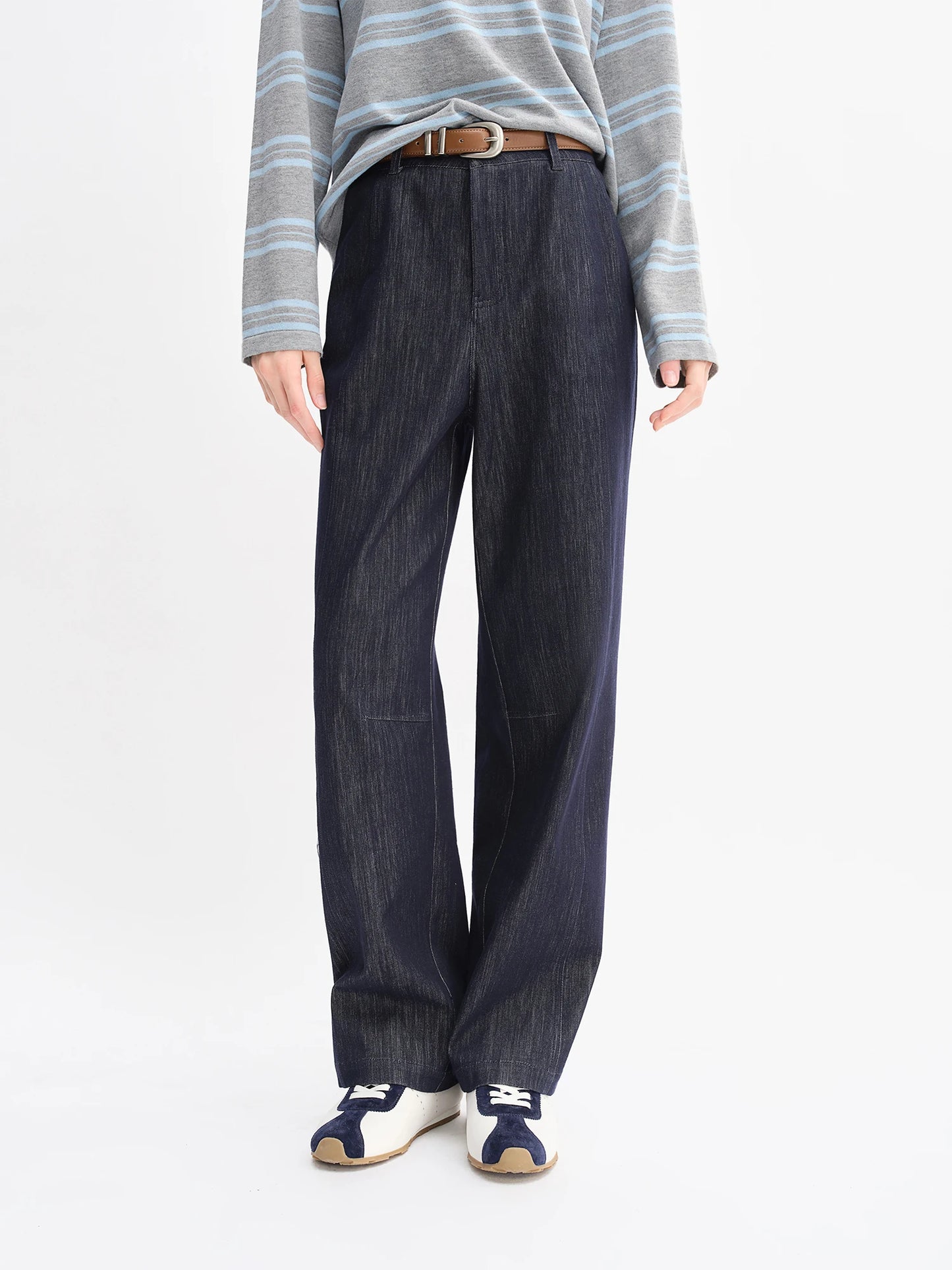 Vintage Wide Leg Jeans - High Waist Stretch Denim with Arc Hem