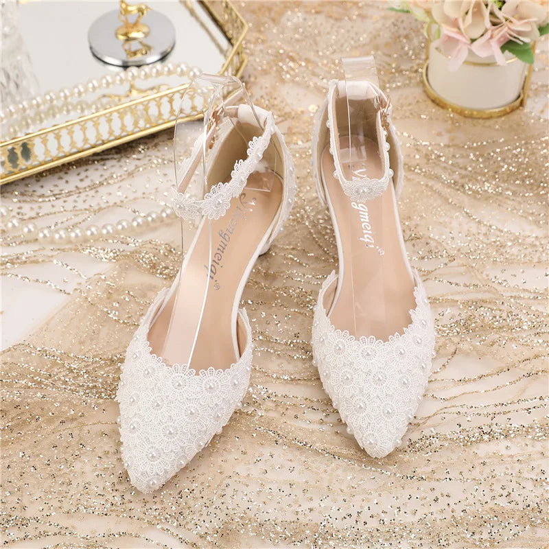 Women's 5cm Round Heel Shaped Heel Pearl Sandals