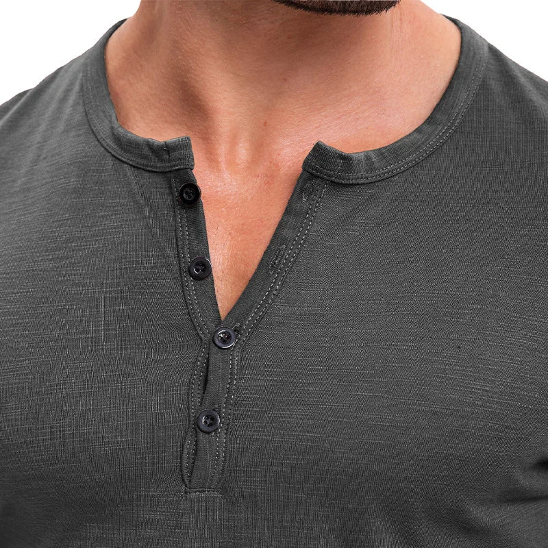 Men's Summer Henry Collar Short Sleeve Casual Pullover T-Shirt
