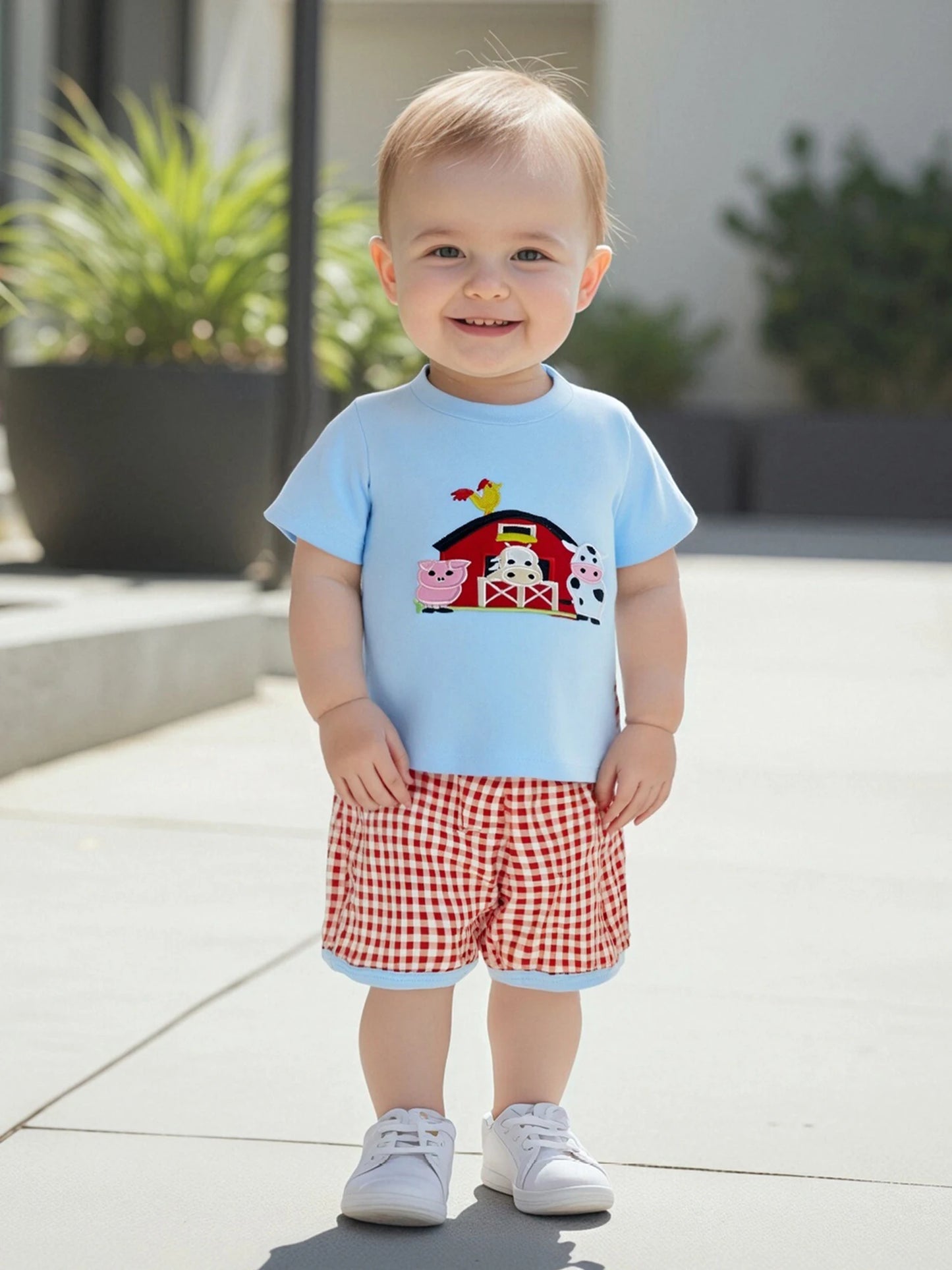 Infant Baby Boys Summer Outfit Set - Farm Animal Embroidery T-Shirt & Shorts (0-3Y)