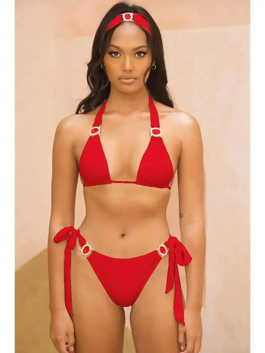 Women's Swimwear Thong Push Up Bikini High Waist Set