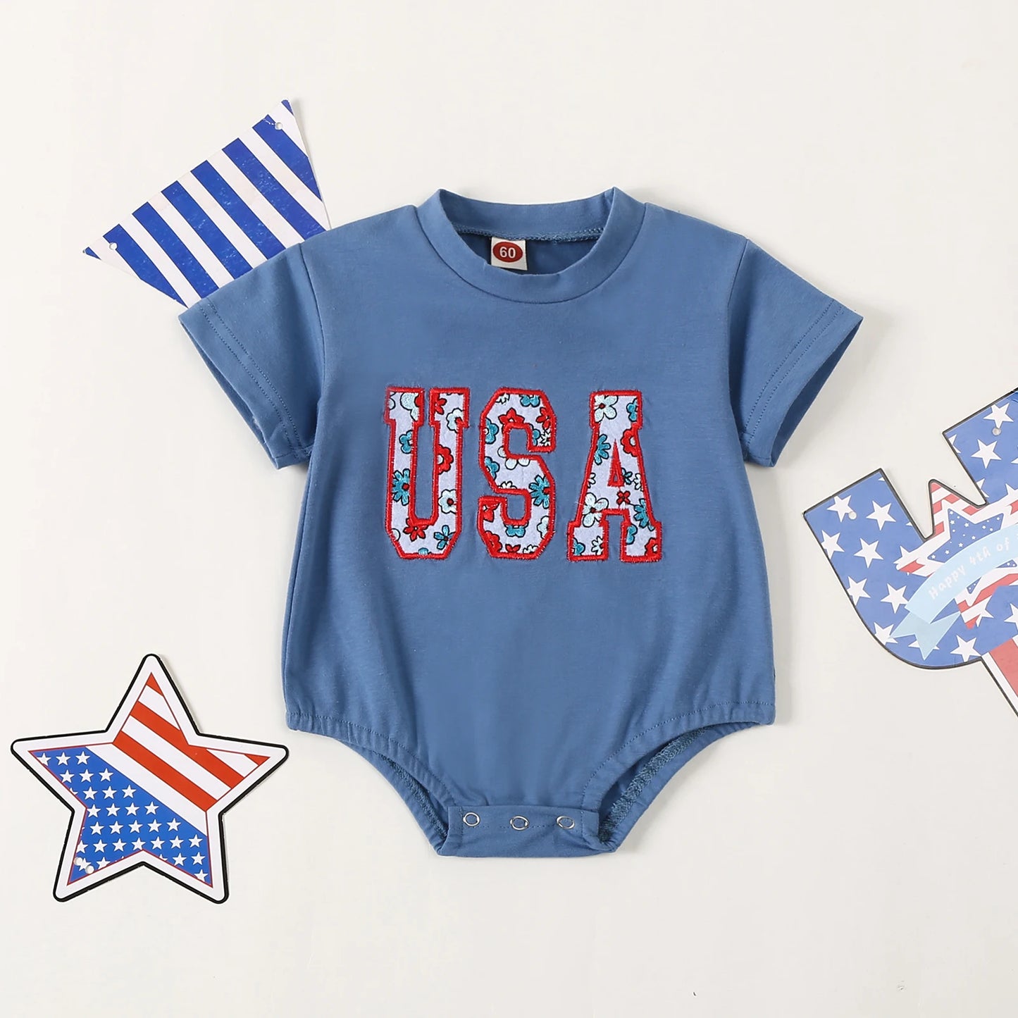 USA Family Matching Outfit - Adult Baby Boys Girls T Shirts/Romper Babygrow Short Sleeve Letter Embroidery Outfit