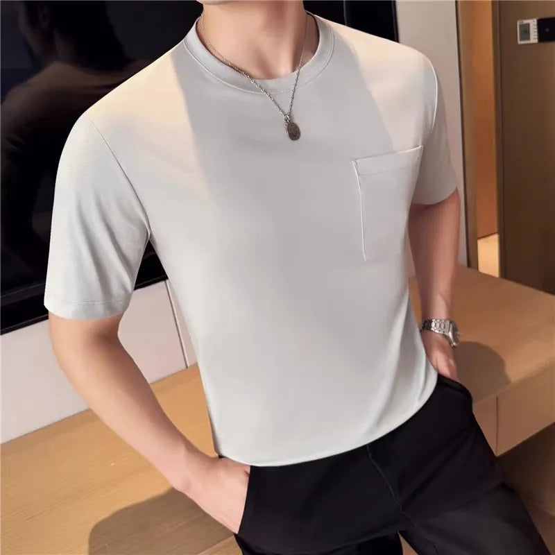 Men's Summer  Short Sleeve Cotton Round-Neck Smart Casual Pocket T shirt