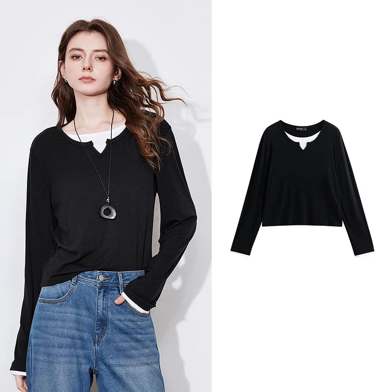 Women's Long Sleeve Blocking Splicing Slim Fit Top