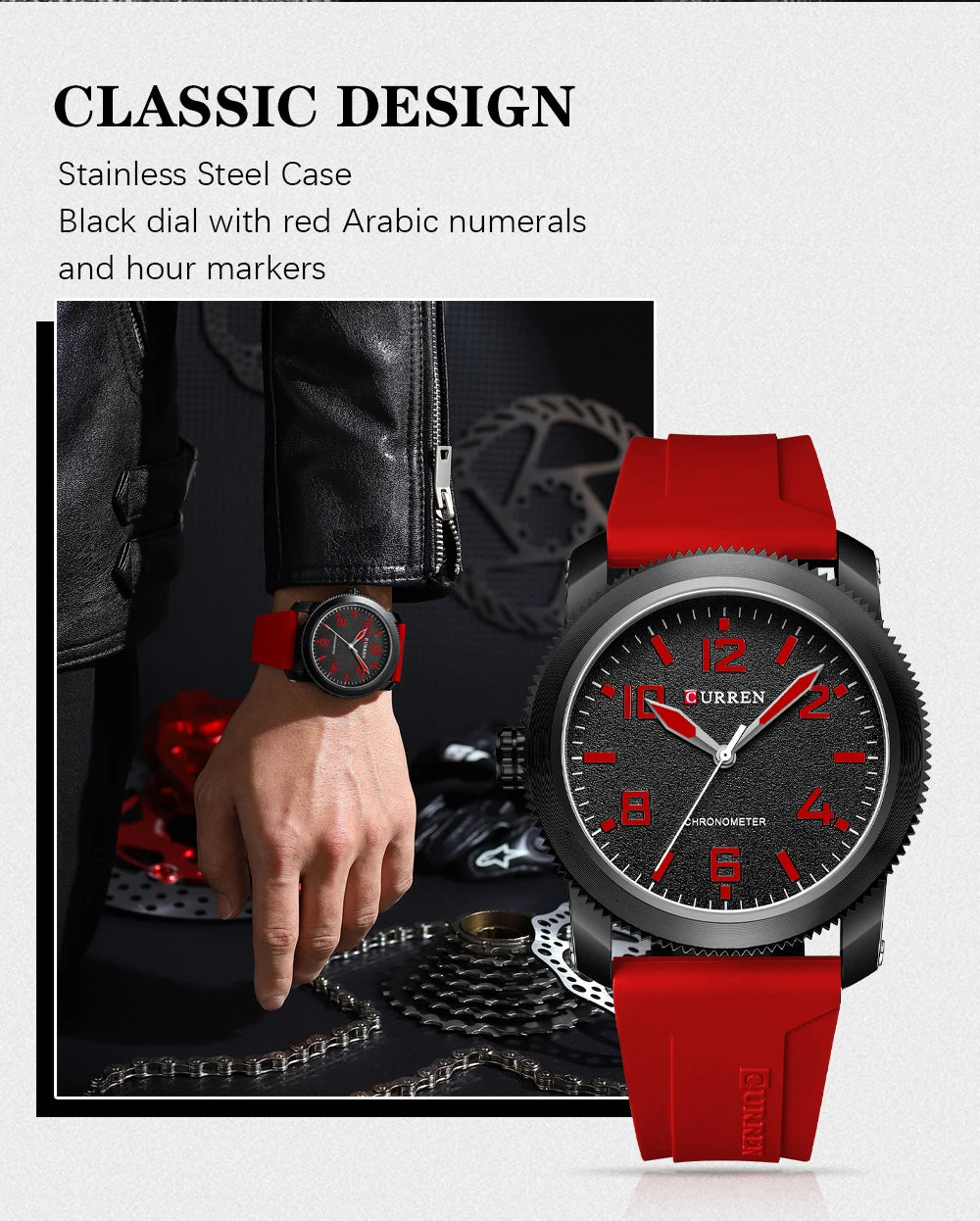 Fashion Quartz Watch - Big Numeral Dial Business Wristwatch with Silicone Strap for Men