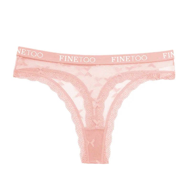 Women's Lace Low-Rise Thongs Letter Waist Transparent G-String Seamless Lingerie Hollow Out Perspective T-Back