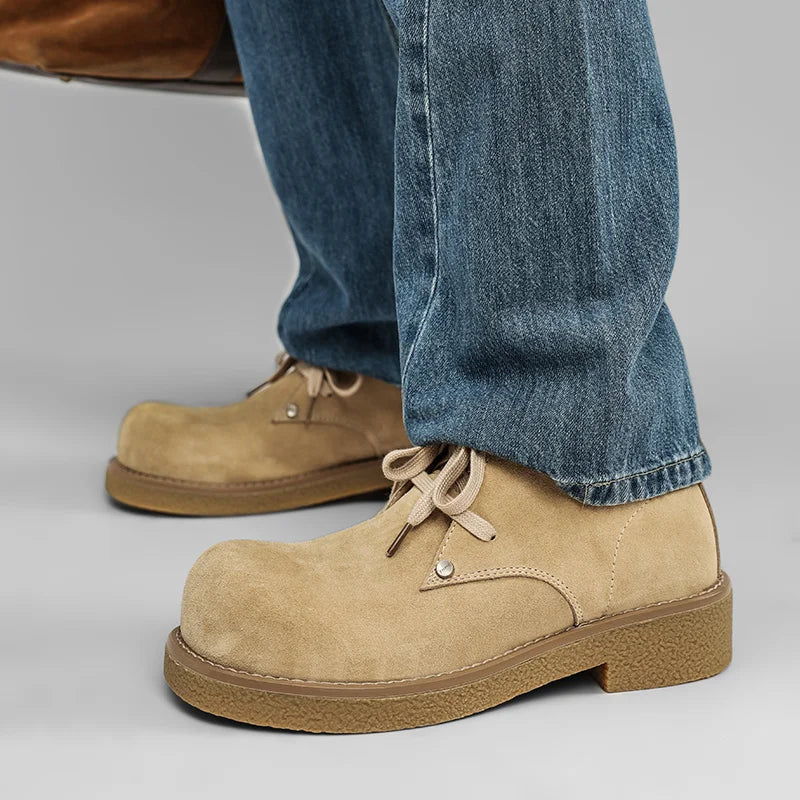Men’s Casual Platform Lace Up British Style Chunky Ankle Boots