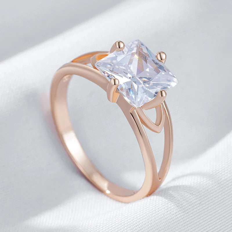 Simple Square Zircon Wedding Ring - Rose Gold Bridal Jewelry