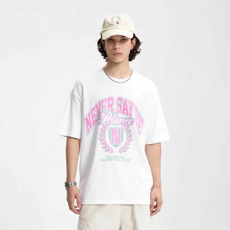 Men's College Printed Suede Beaded American Style Loose Short Sleeve T-Shirt