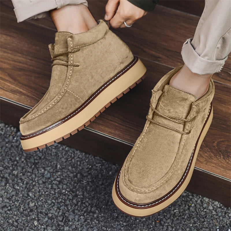 Men's Platform Ankle Boots - Suede Lace-Up Work Boots