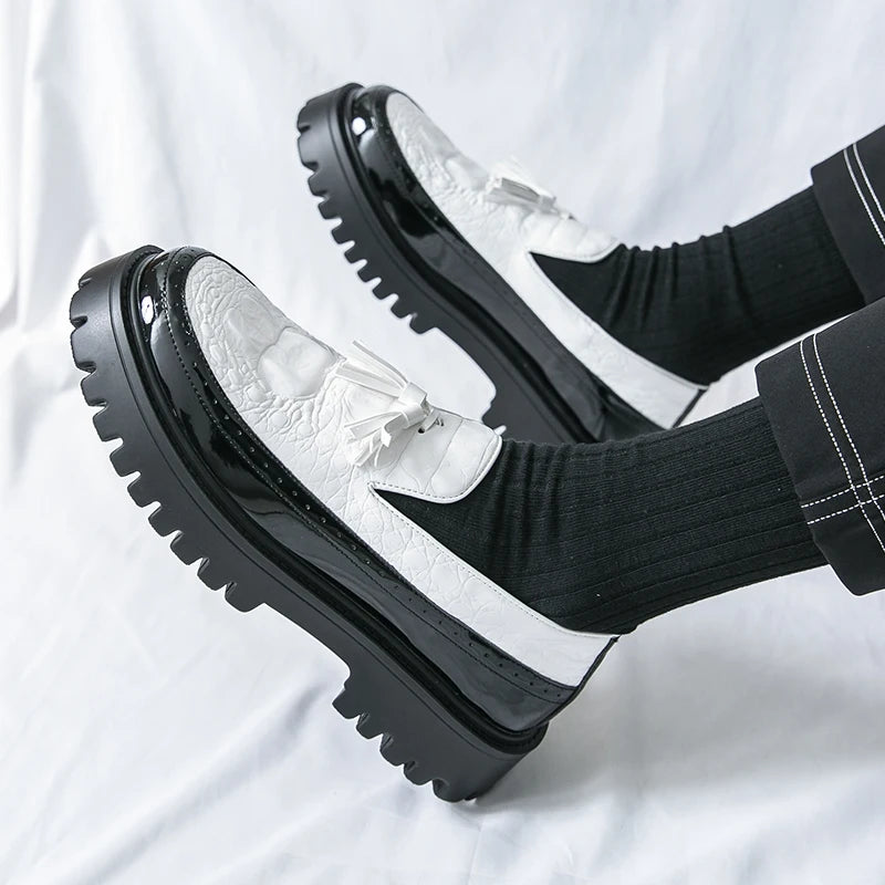 Leather Business Dress Shoes - Men's Slip-On Platform Loafers & Work Flats