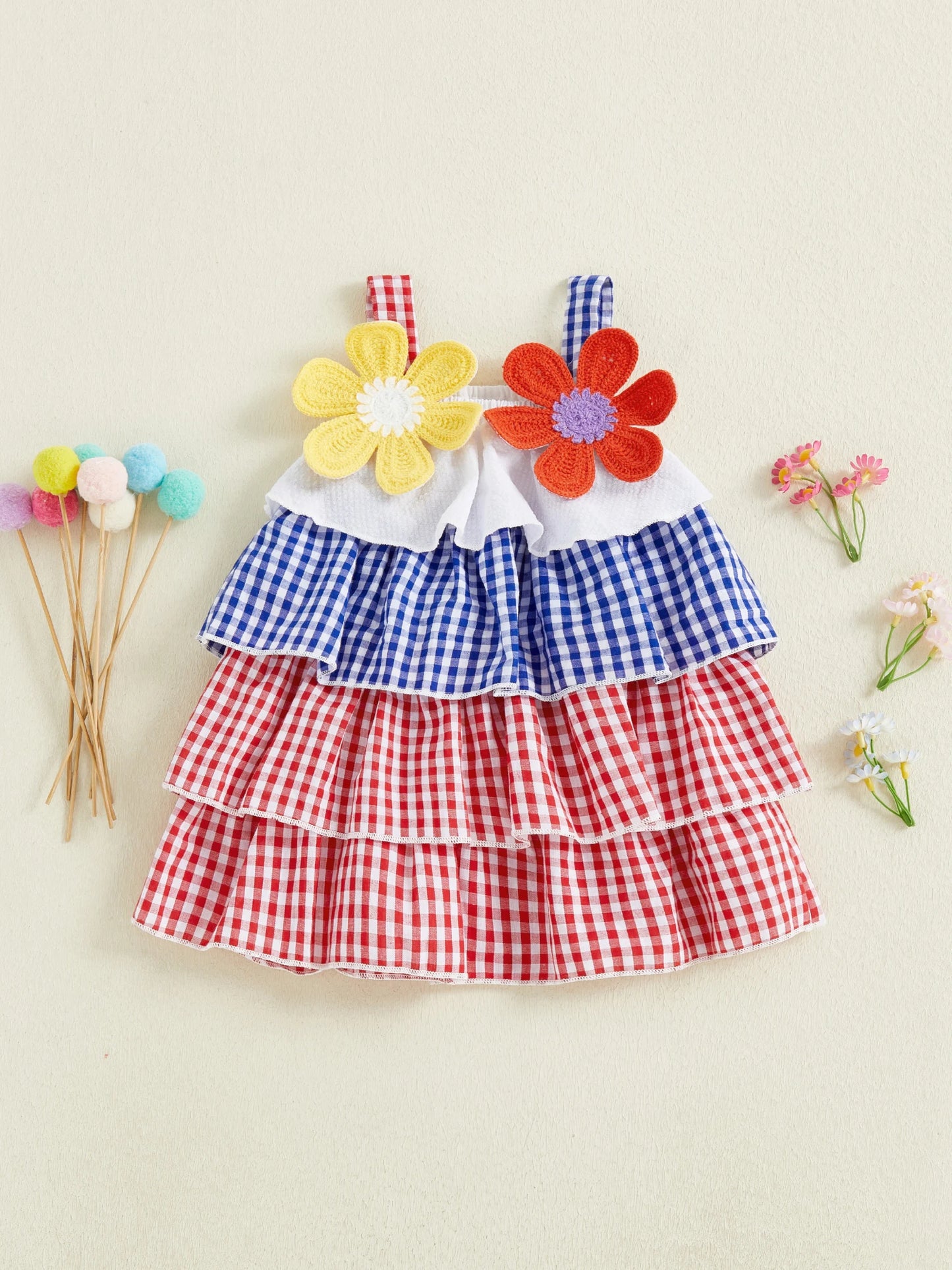 Baby Girls' Plaid Ruffle Floral Cami Dress