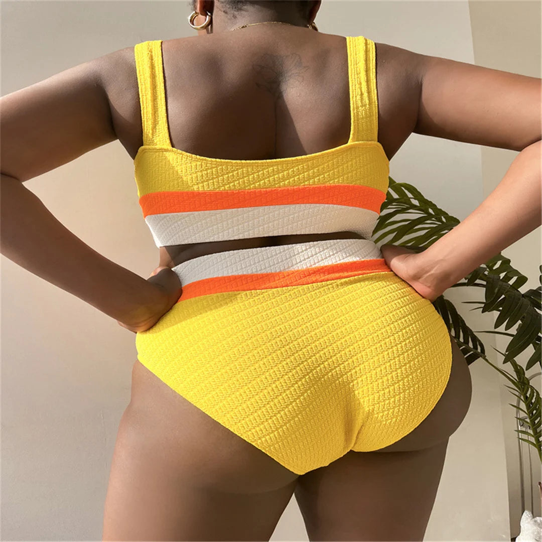 High Waist Splicing Bikini Set Plus Size