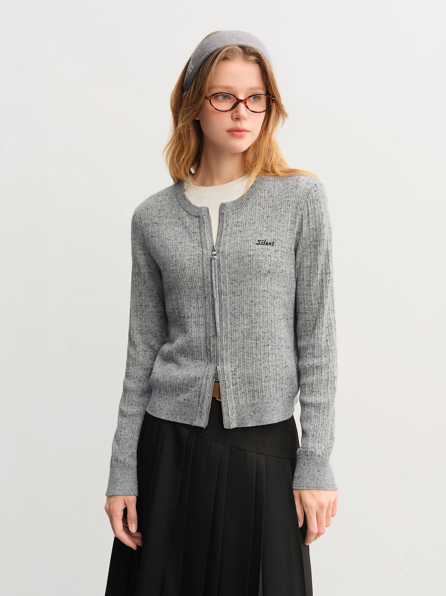 Women's Knitted Cardigan with Double Zipper
