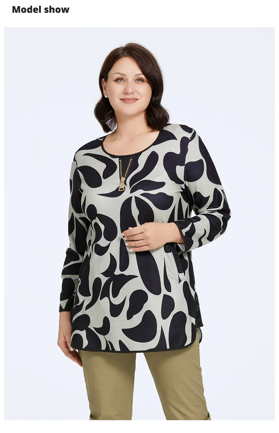 Women's Oversized Graffiti Print Fleece Top with Silver Trim