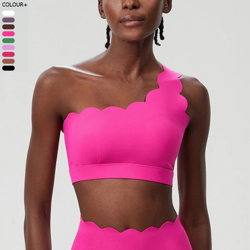 Women's Fitness Yoga Bra Single Strap Sports Underwear Soft Stretchy Gym Running Crop Top Breathable Workout Top