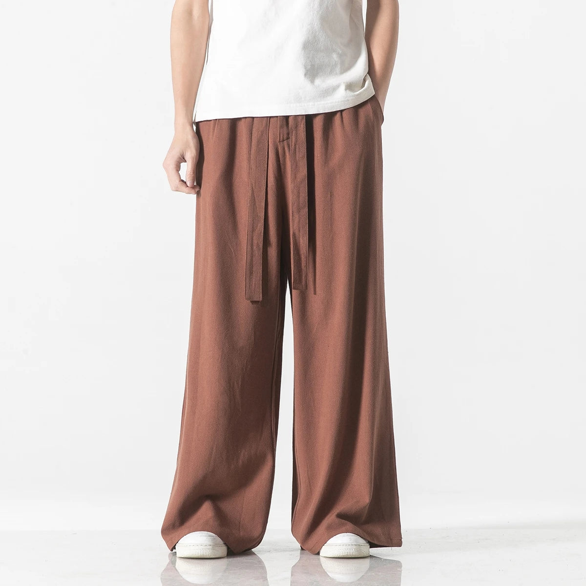 Men's Cotton Linen Harem Wide Leg Pants Trousers