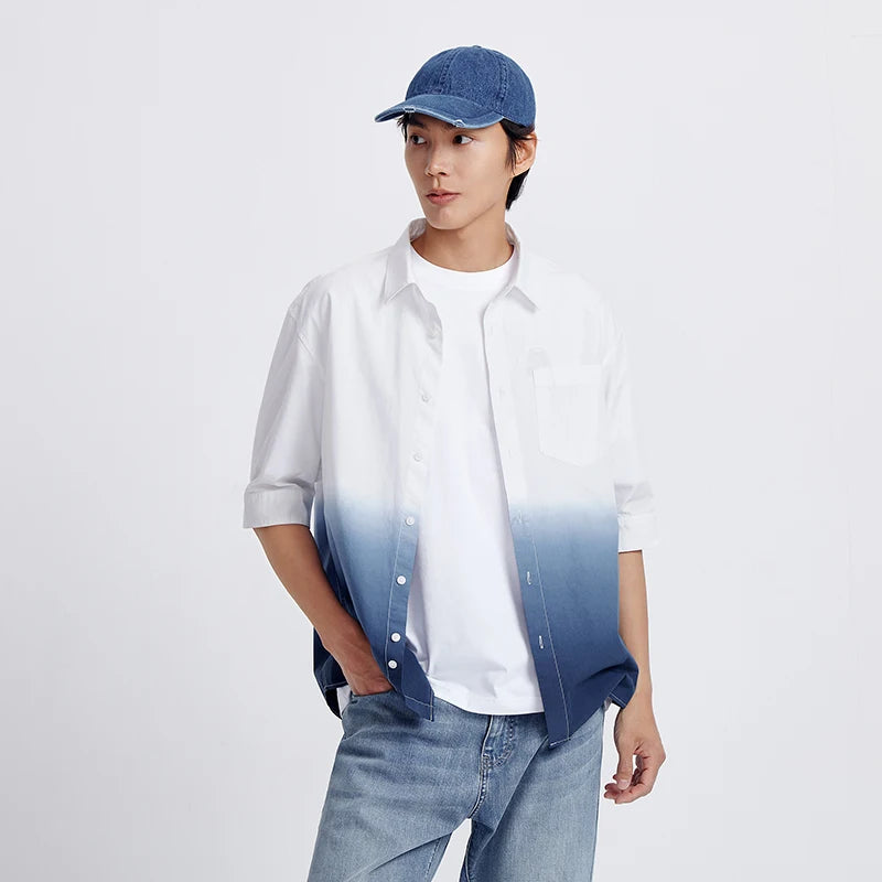 Men's Gradient Tie-Dye Shirt - Summer Designer Mid Sleeve Casual Top