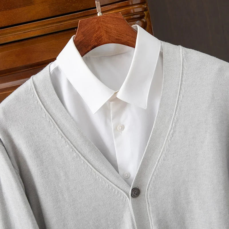 Men's V-Neck Cardigan Sweater - Business Casual Solid Color