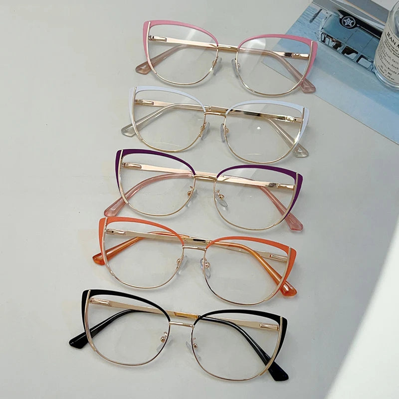 Trendy Retro Cat Eye Glasses - Women's Korean Style Semi-Rimless Pink Eyewear
