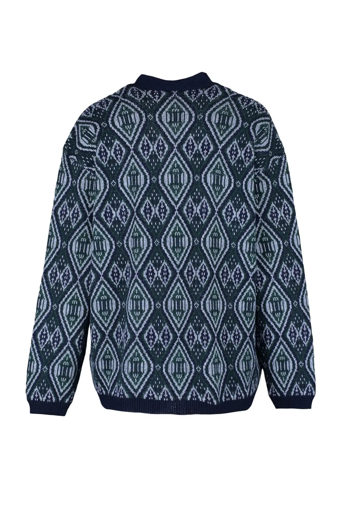 Men's Diamond Pattern V Neck Button Off-Shoulder Knitwear Cardigan