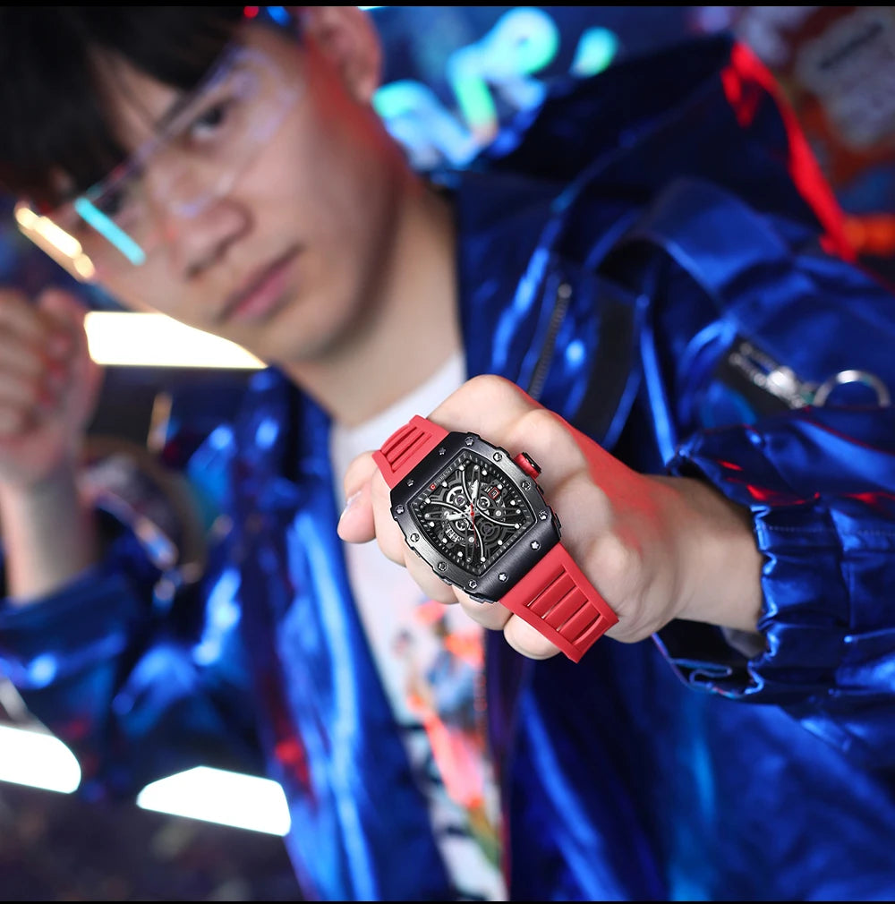 Men's 3D Quartz Stainless Steel Watch - Waterproof with Silicone Strap