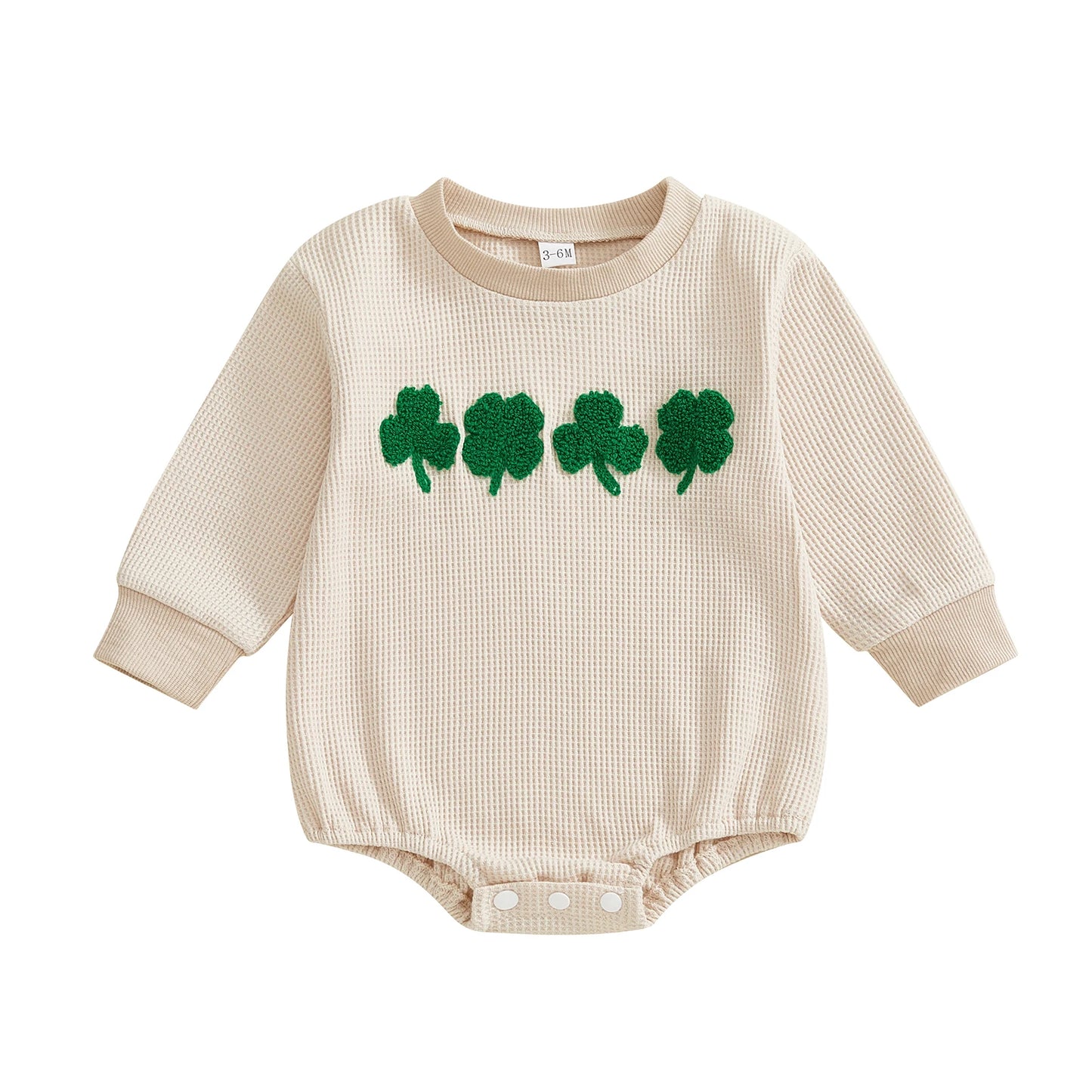 Baby Boys Girls Festival Romper - Shamrock Embroidery Plaid Long Sleeve Jumpsuit