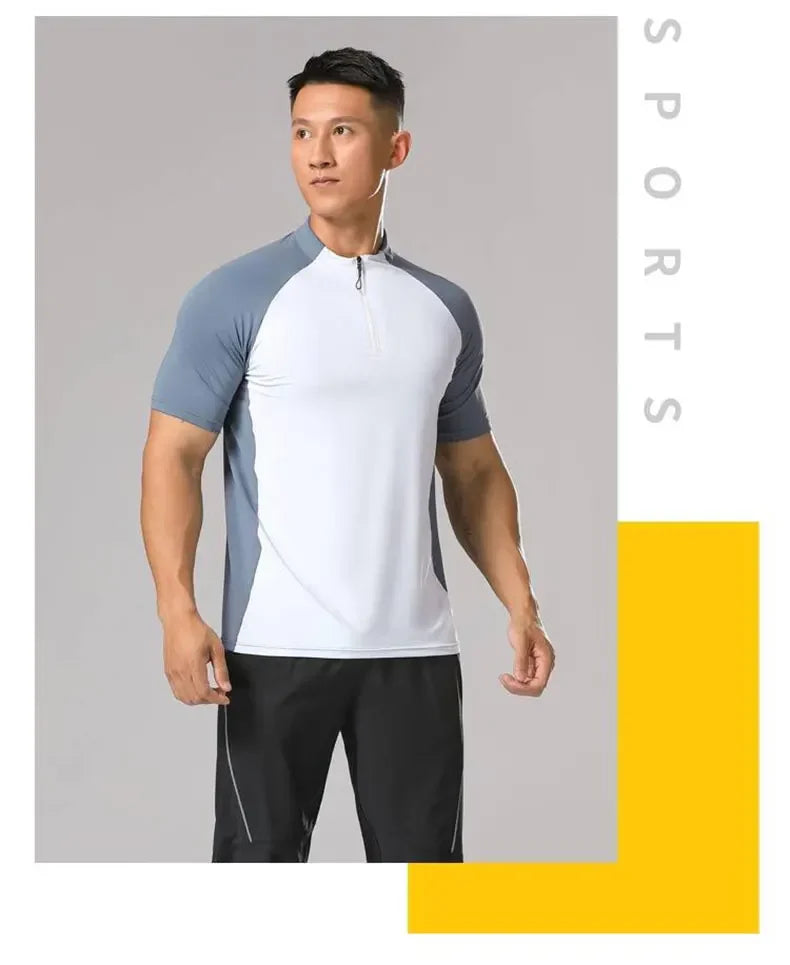 Men's Ice Silk Sweatshirt Elastic Wicking Breathable Tight High Quality Sport Short Sleeves T-shirt