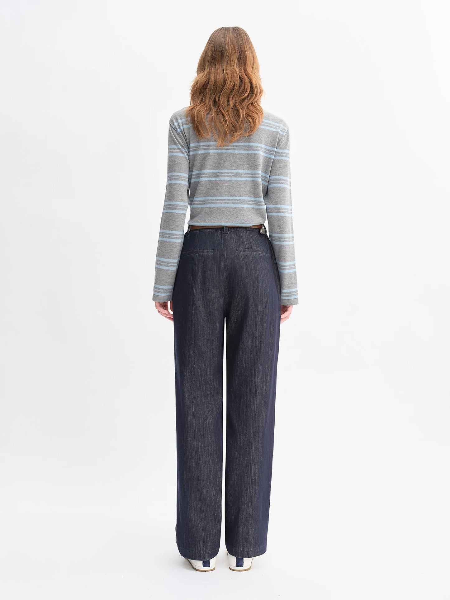 Vintage Wide Leg Jeans - High Waist Stretch Denim with Arc Hem