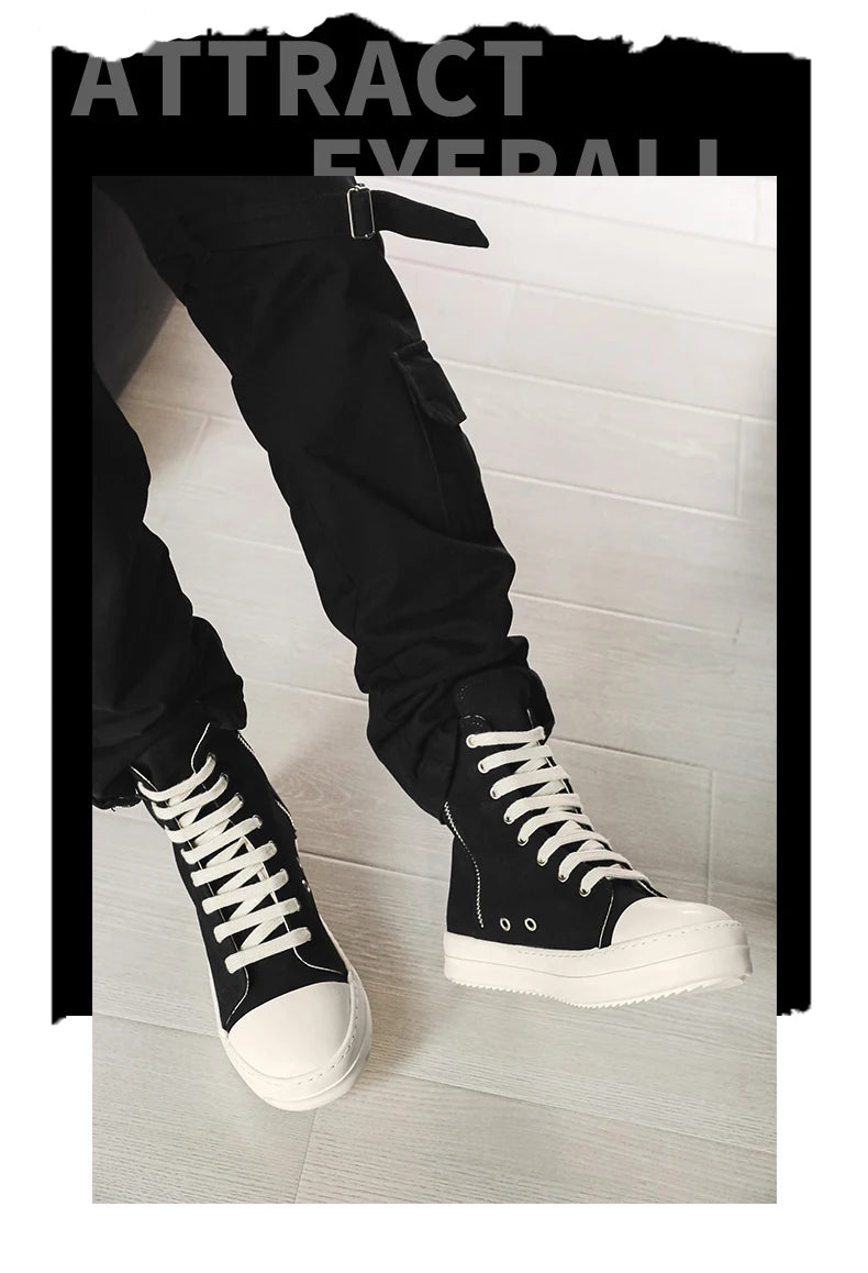 Unisex High-Top Leather Sneakers - Lace-Up Ankle Boots