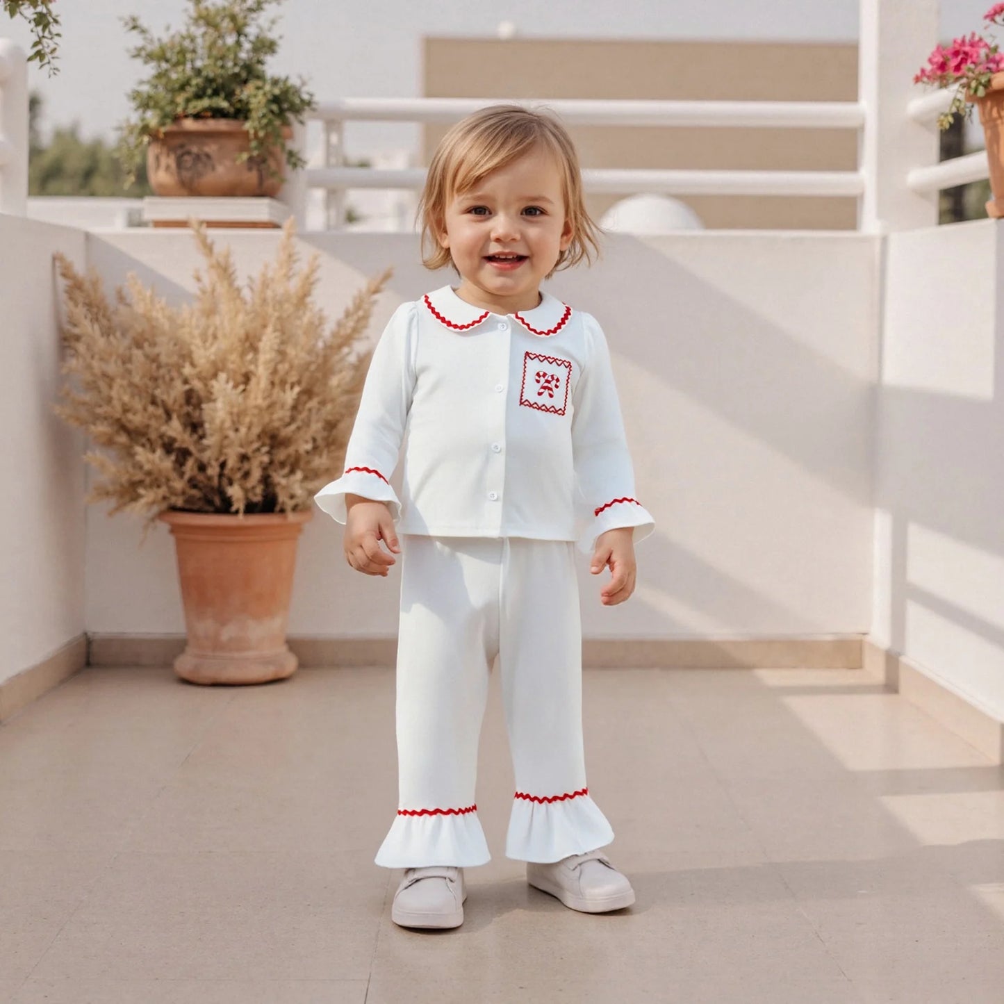 Toddler Girls Christmas Pajamas Set - Candy Cane Long Sleeve Top & Elastic Waist Pants (0-4Y)