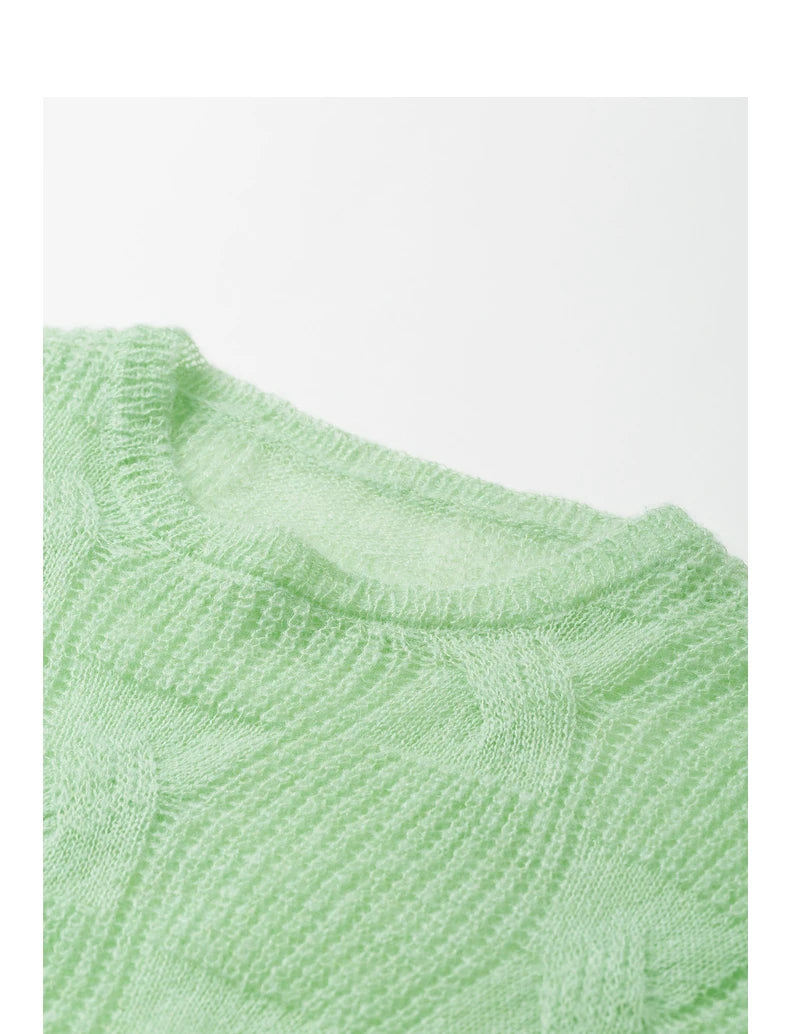 Women's Knitted Thin Hairy Soft Glutinous Green Grass Pullover Sweater