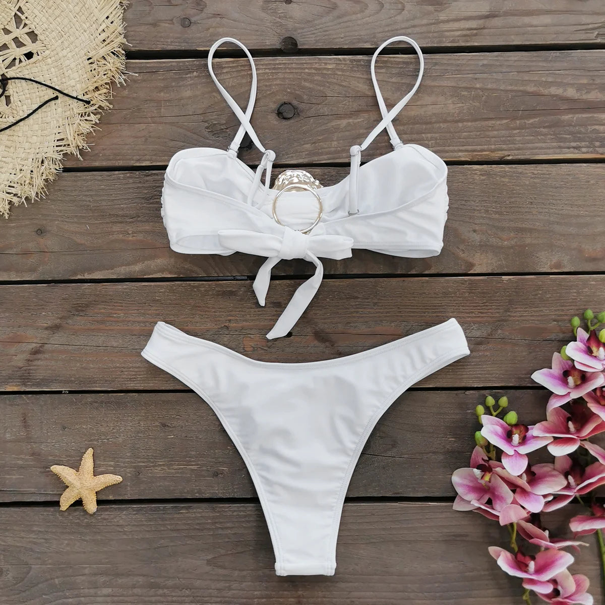 High Waist Bandage Bikini Set with Skirt - Push Up Swimwear