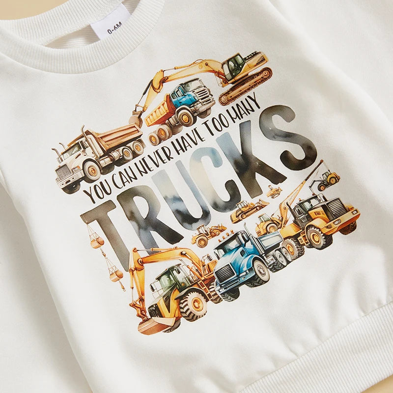 Infant Baby Boy Fall Clothes Sets Cartoon Truck Letter Print Long Sleeve Sweatshirt Long Pants 2 Pcs Set