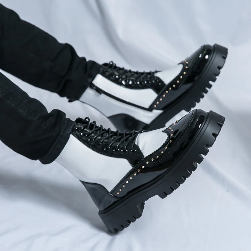 Platform Leather Boots - Men's Motorcycle Style Thick Sole Dress Sneakers