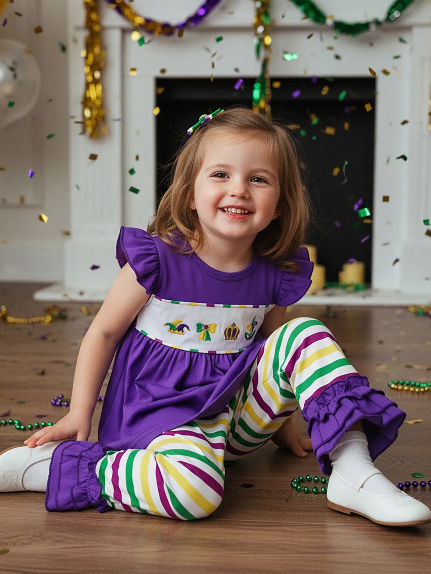 Baby Girls Spring Outfit Set - Ruffle Sleeve Dress Top & Flare Pants (0-3Y)