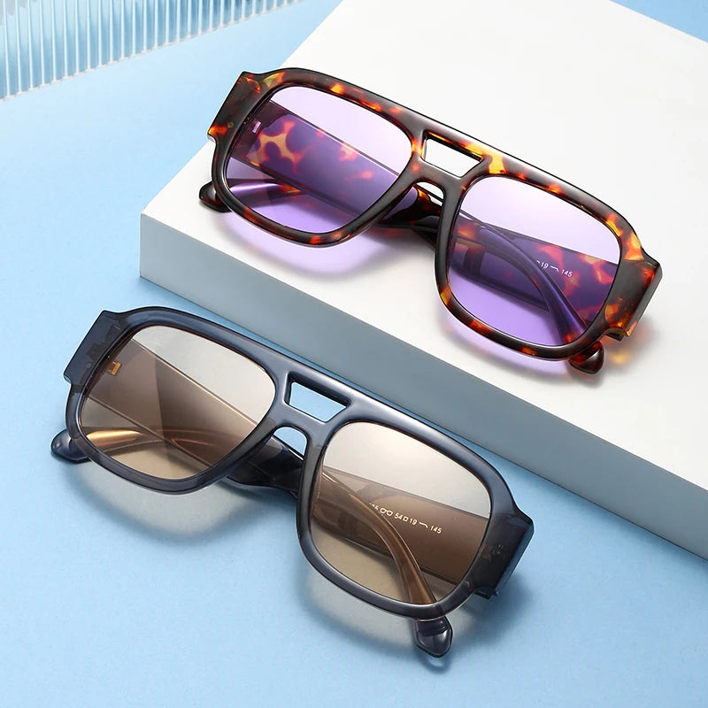 Unisex 1/4 Set Retro Large Frame Double Bridges Square Sunglasses