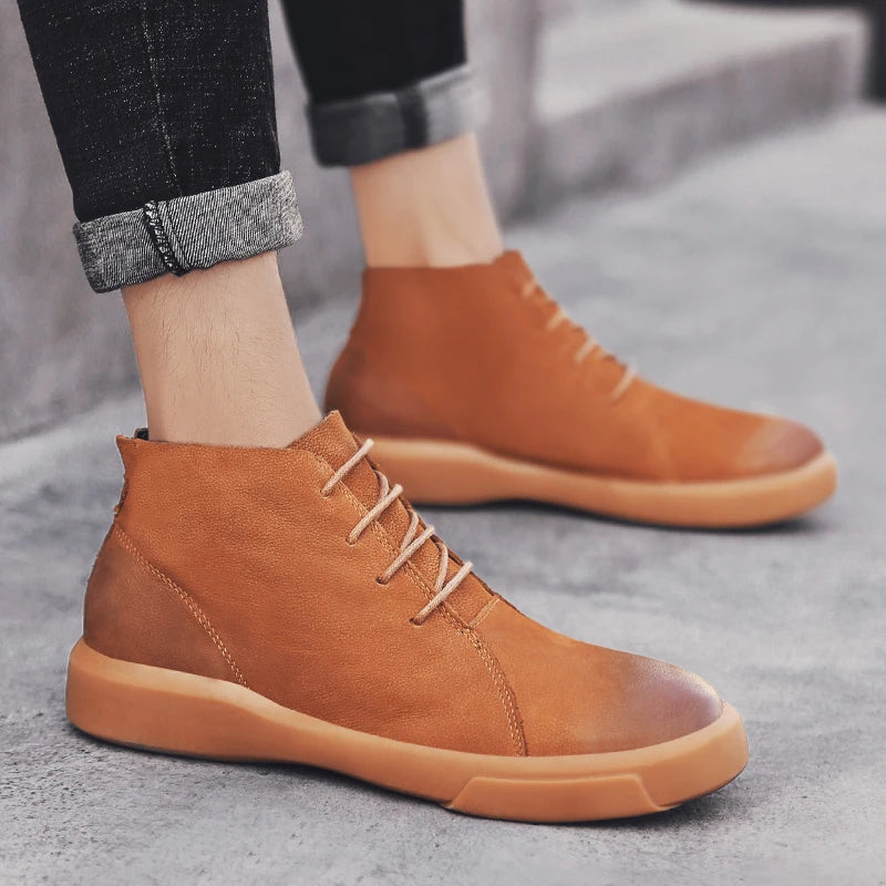 Men's Leather Ankle Boots - Lace-Up Work & Business Boots