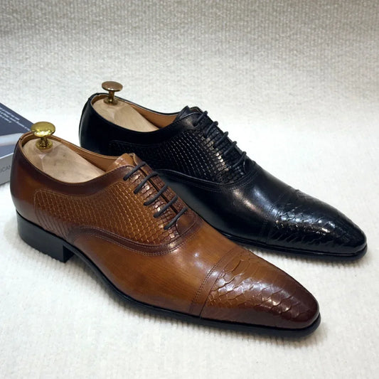 Men's Genuine Leather Oxford Brogues - Pointed Toe