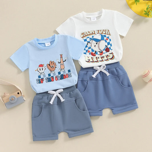 0-3Y Casual Baby Boys Clothes Set Short Sleeve Baseball Letters Print T-shirt with Shorts Summer Outfit