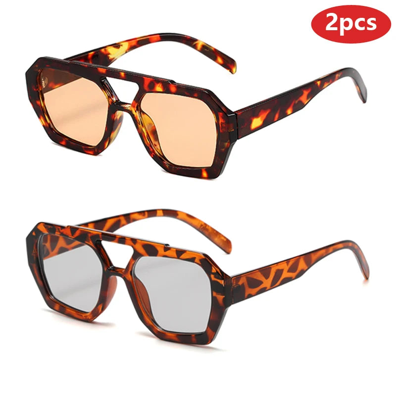 Women's 2pcs Set Fashion  Retro Square UV Resistant  Sunglasses