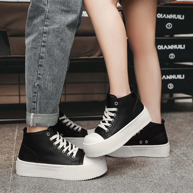 High-Top Platform Sneakers - Men's Leather Skateboard & Tennis Trainers