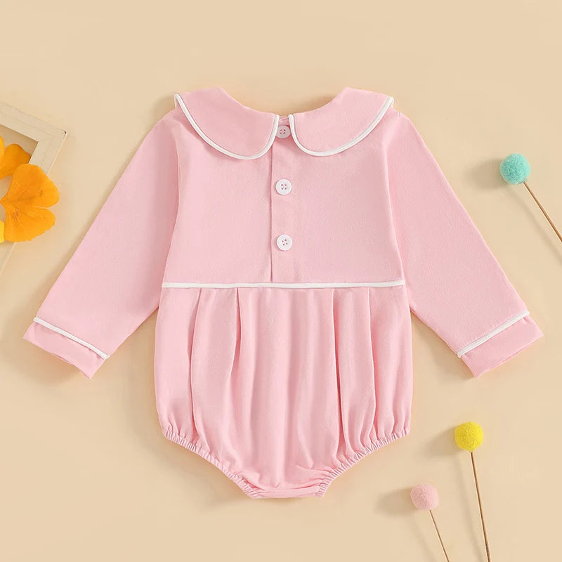 Baby Romper with Doll Collar - Long Sleeve Contrast Line Bodysuit