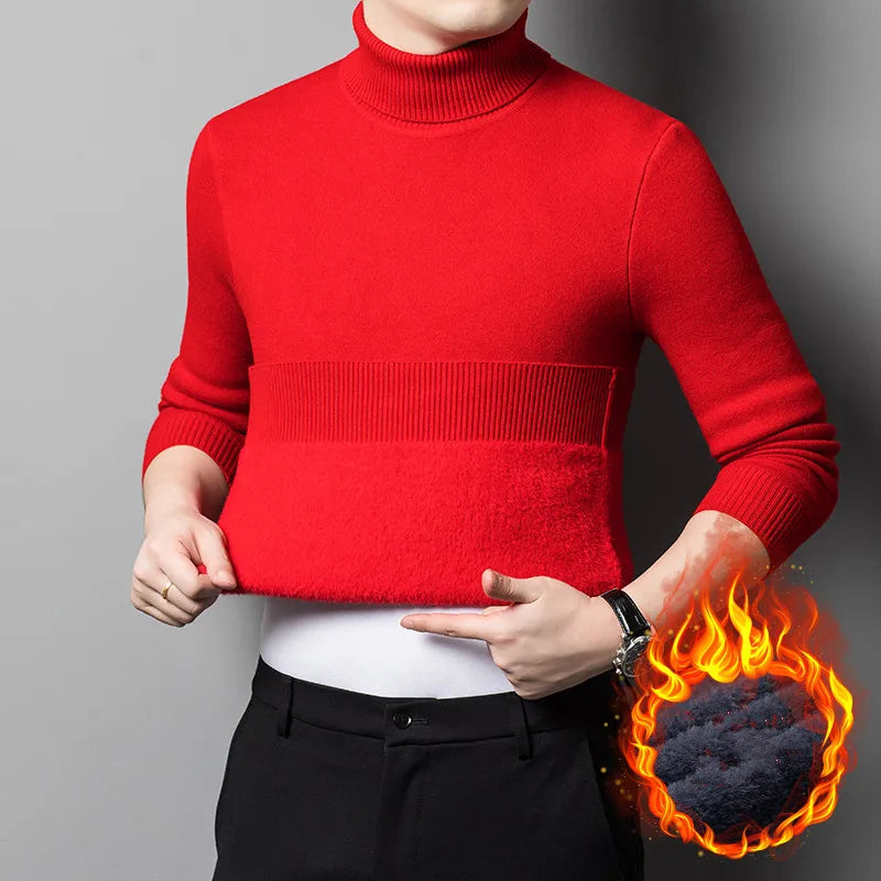 Winter Fleece Turtleneck Sweater - Warm Slim Fit Knit Pullover
