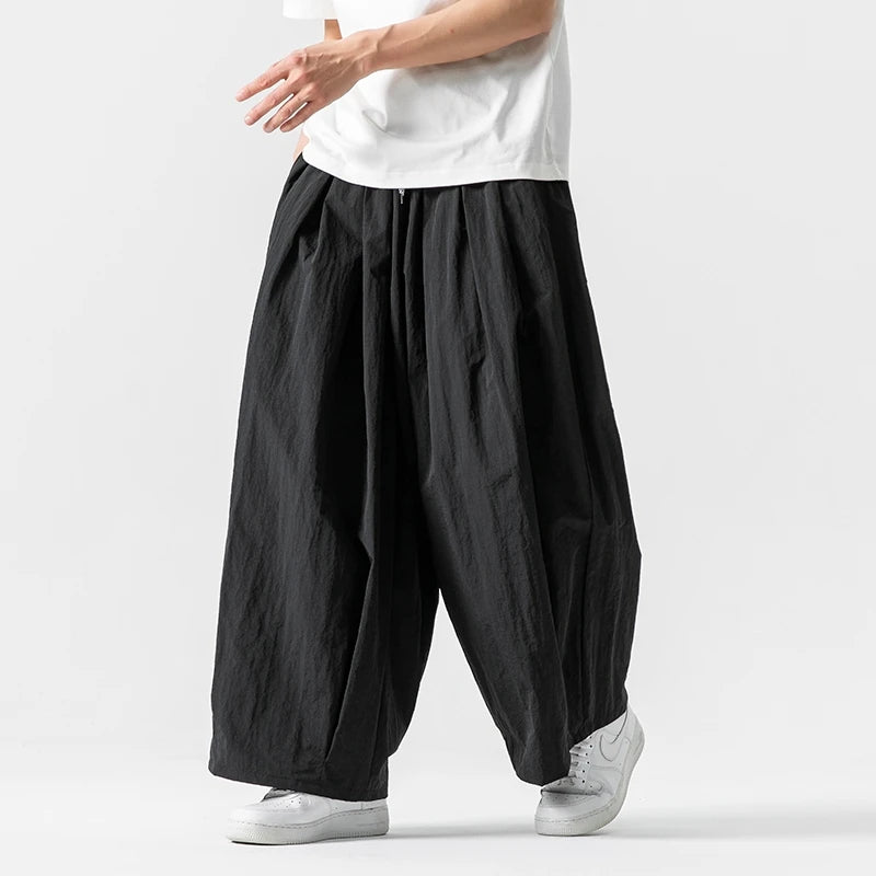 Men's Wide leg Pants Trousers  Loose Elastic Waist Pants