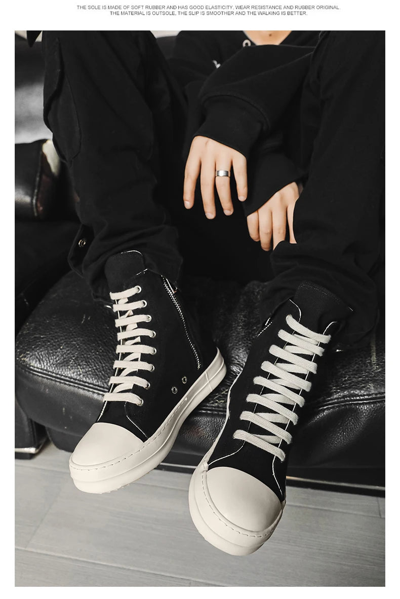 Unisex High-Top Leather Sneakers - Lace-Up Ankle Boots