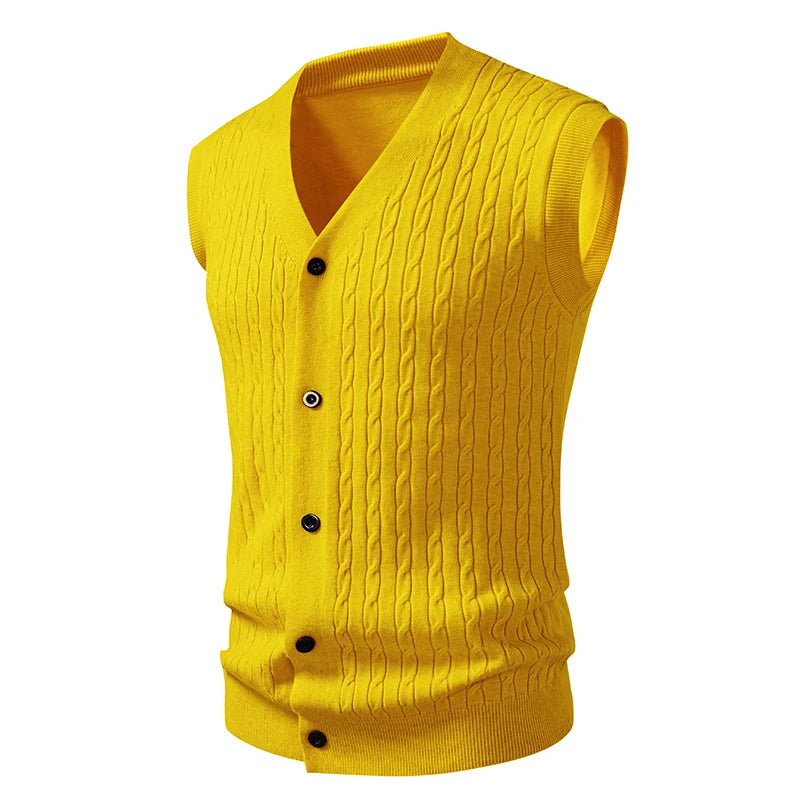 Men's V-Neck Knit Vest Cardigan - Slim Fit Single Breasted Sleeveless Waistcoat for Autumn