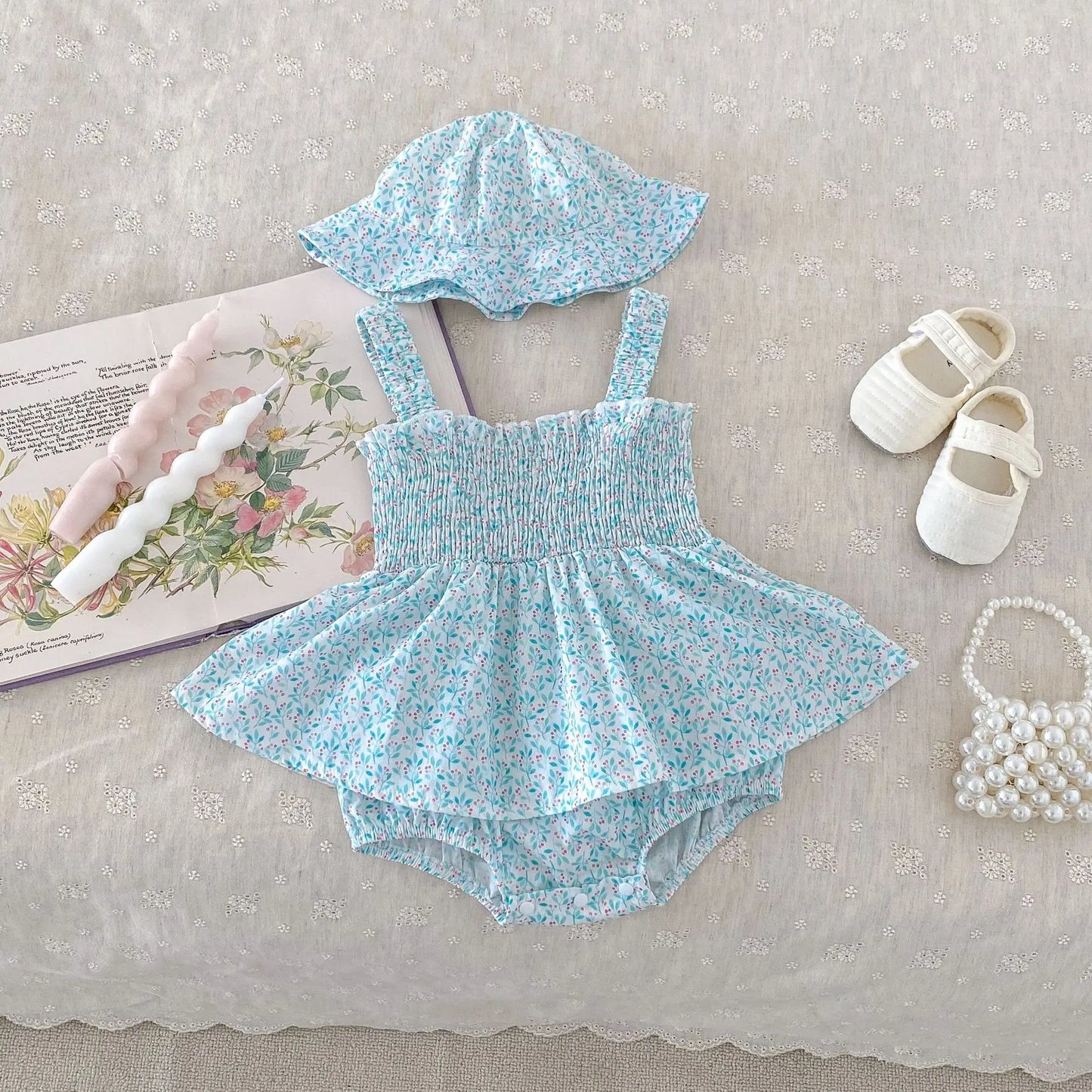 Baby Bodysuits Floral Camisole One piece With Hat