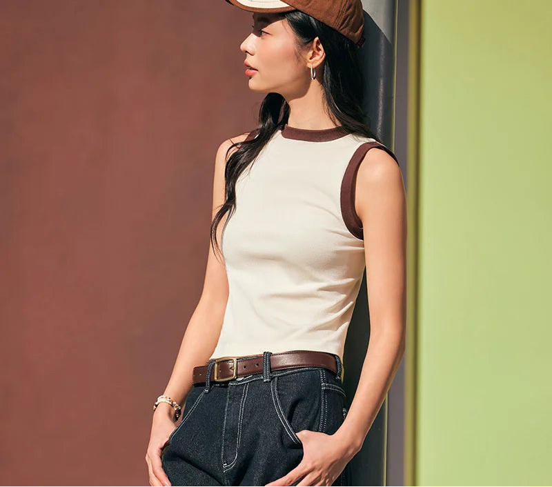 Women's Color-Block Round Neck Camisole - Slim Fit Vest Top